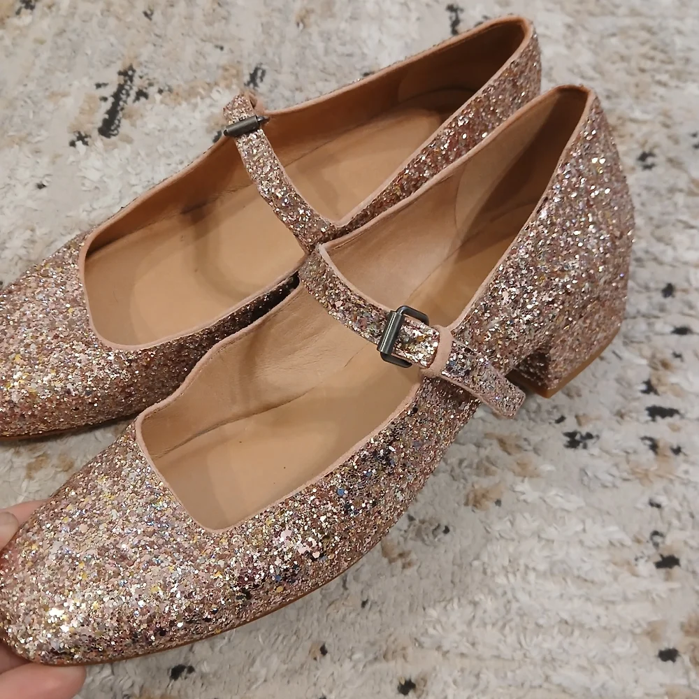Madewell Pink Glitter Maryjane Short Heels Size 8 - Picture 5 of 9